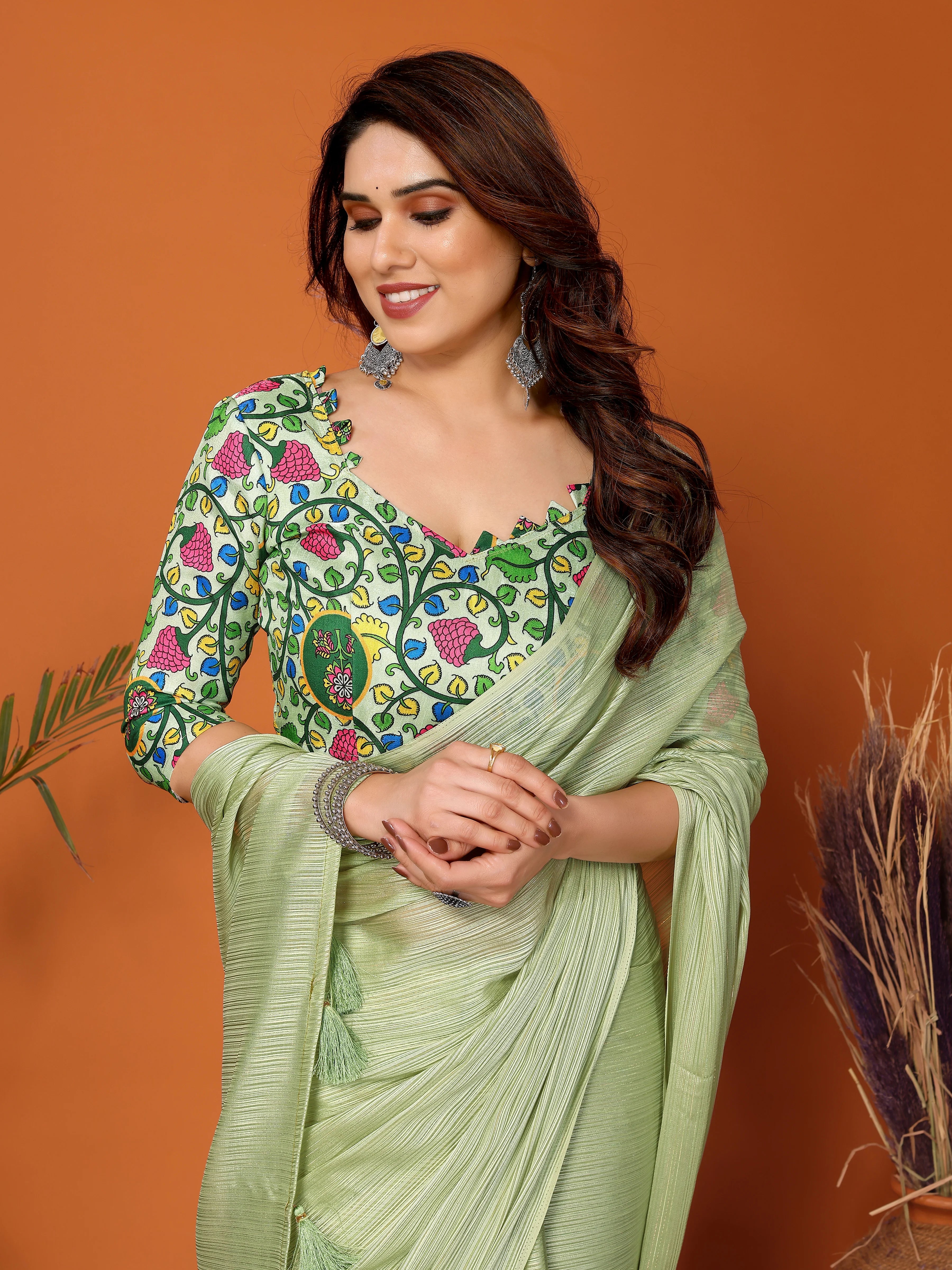 SHYAMIKA Polyester Zari Banglory Digital Print Saree with Blouse