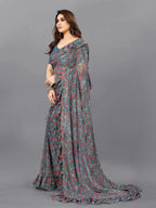 SHYAMIKA Georgette Flower Printed Ruffle Saree with Blouse