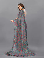 SHYAMIKA Georgette Flower Printed Ruffle Saree with Blouse