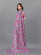 SHYAMIKA Georgette Flower Printed Ruffle Saree with Blouse