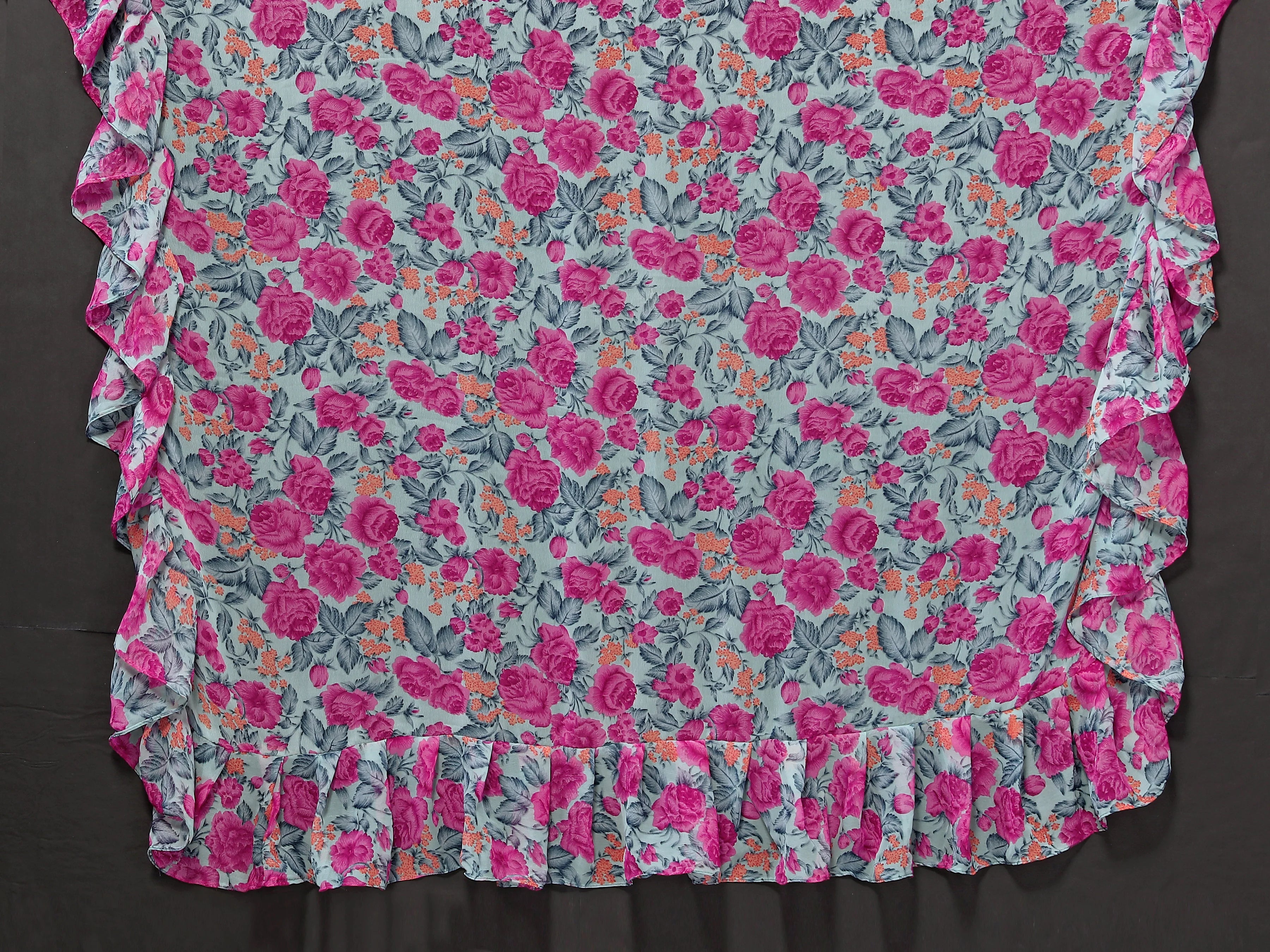 SHYAMIKA Georgette Flower Printed Ruffle Saree with Blouse