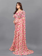 SHYAMIKA Georgette Flower Printed Ruffle Saree with Blouse