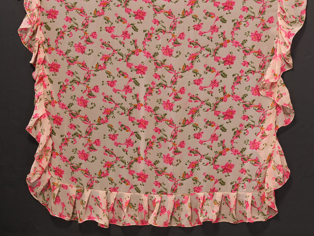 SHYAMIKA Georgette Flower Printed Ruffle Saree with Blouse
