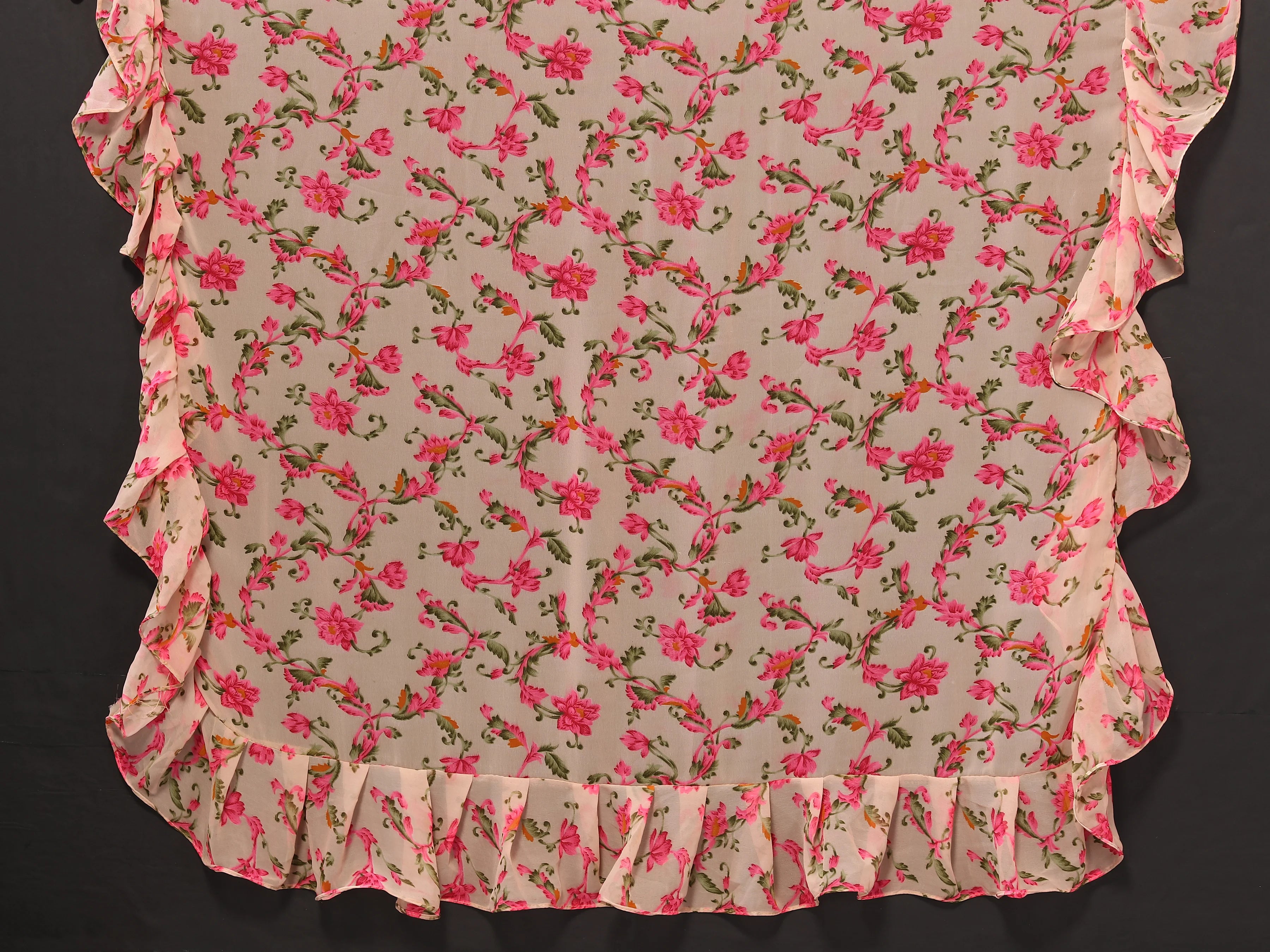 SHYAMIKA Georgette Flower Printed Ruffle Saree with Blouse