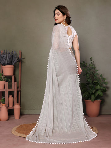 SHYAMIKA Polyester Zari Plain Saree with Embroidery Blouse & Pum Pum Lace