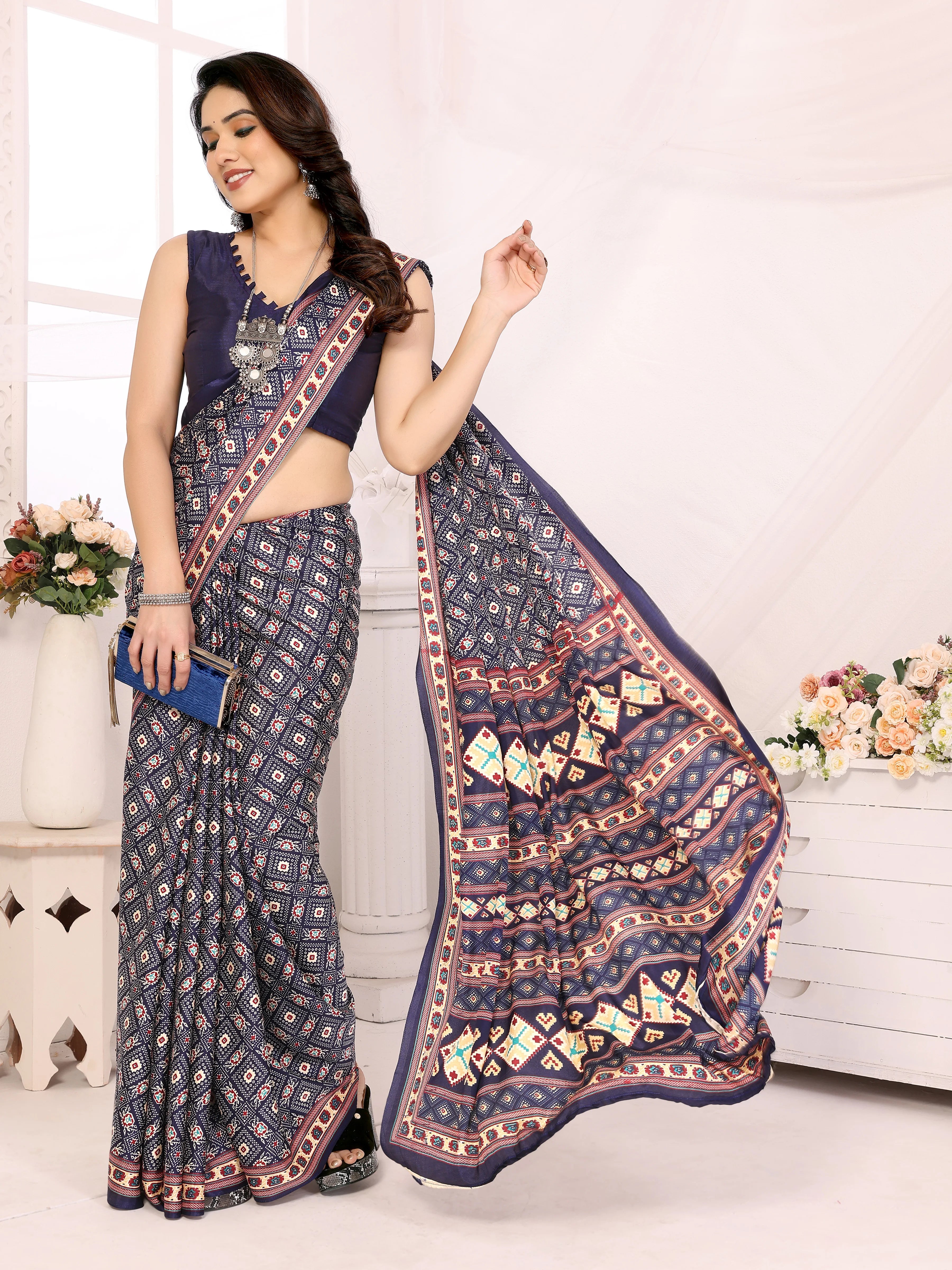 SHYAMIKA Silk Crepe Patola Printed Saree with Blouse