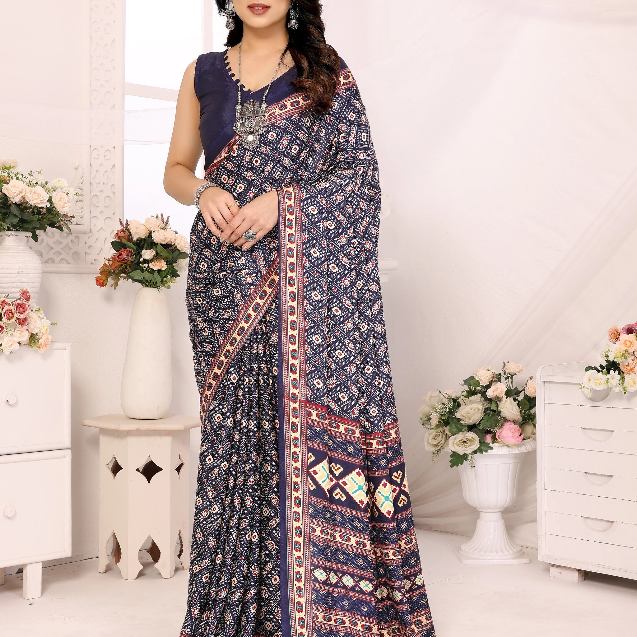 SHYAMIKA Silk Crepe Patola Printed Saree with Blouse
