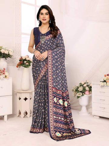 SHYAMIKA Silk Crepe Patola Printed Saree with Blouse