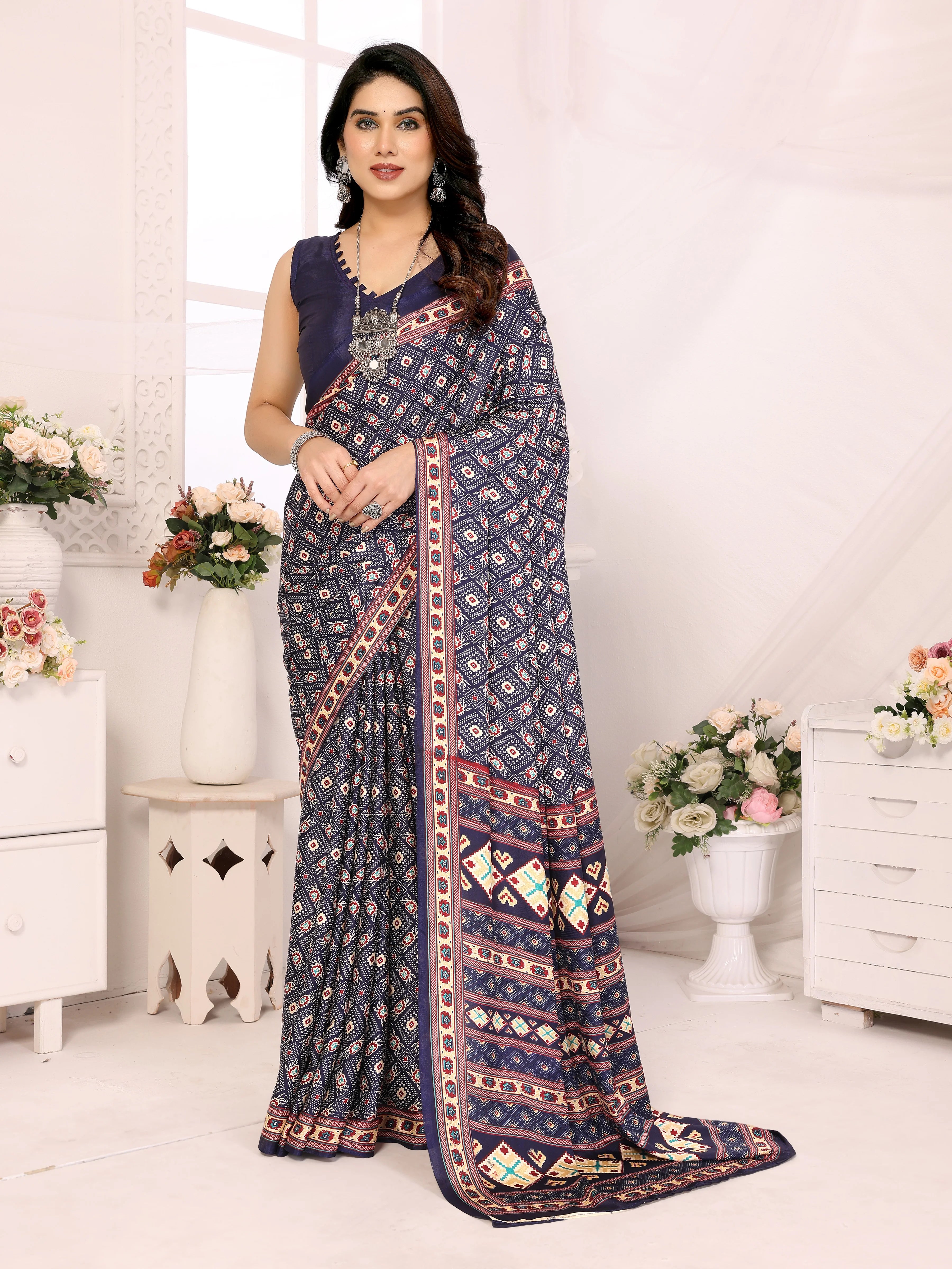 SHYAMIKA Silk Crepe Patola Printed Saree with Blouse