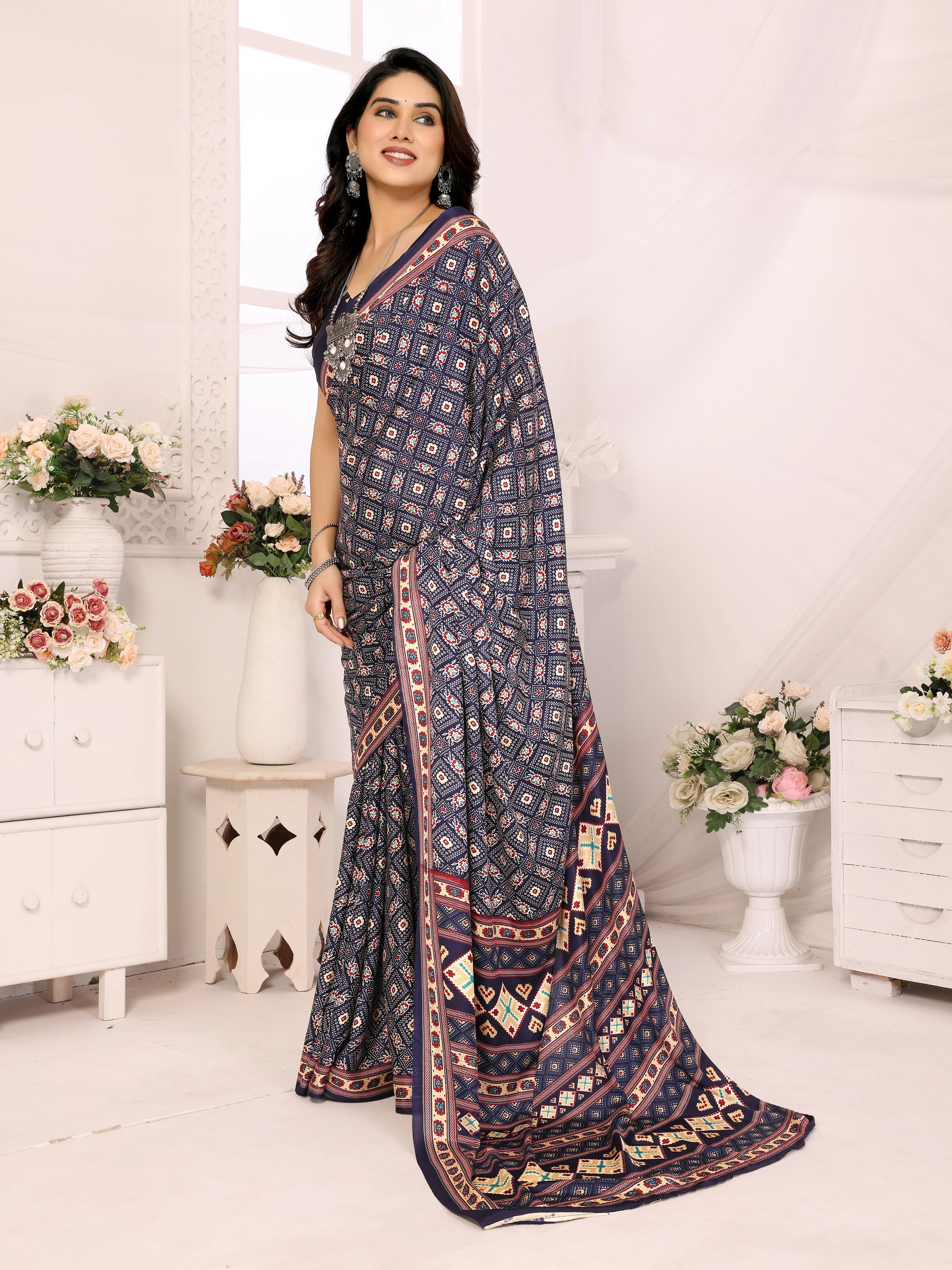 SHYAMIKA Silk Crepe Patola Printed Saree with Blouse