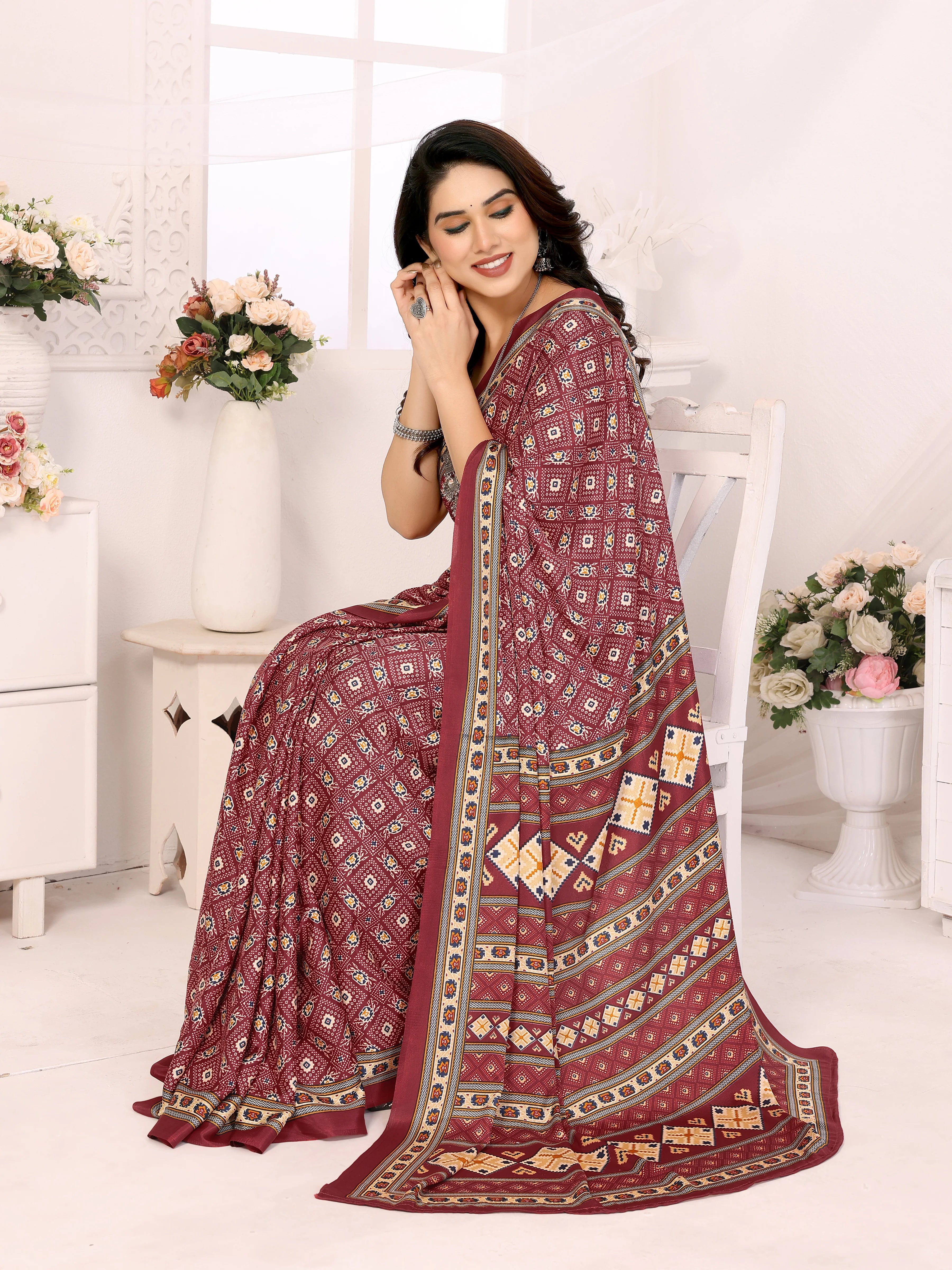 SHYAMIKA Silk Crepe Patola Printed Saree with Blouse