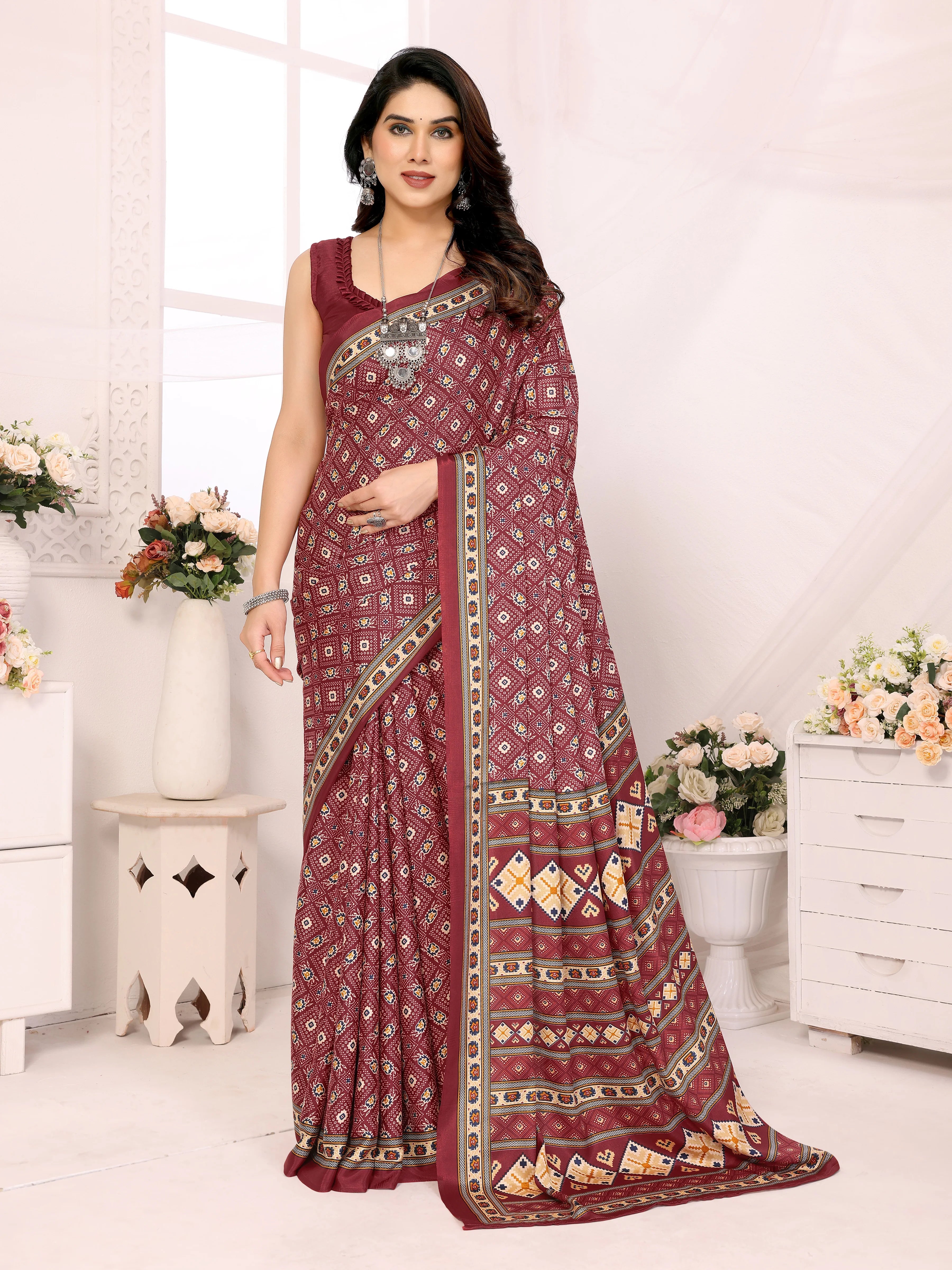 SHYAMIKA Silk Crepe Patola Printed Saree with Blouse
