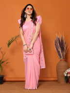 SHYAMIKA Georgette Mirror Work Plain Saree with Blouse