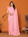SHYAMIKA Georgette Mirror Work Plain Saree with Blouse