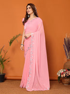 SHYAMIKA Georgette Mirror Work Plain Saree with Blouse