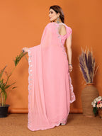 SHYAMIKA Georgette Mirror Work Plain Saree with Blouse