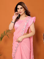 SHYAMIKA Georgette Mirror Work Plain Saree with Blouse