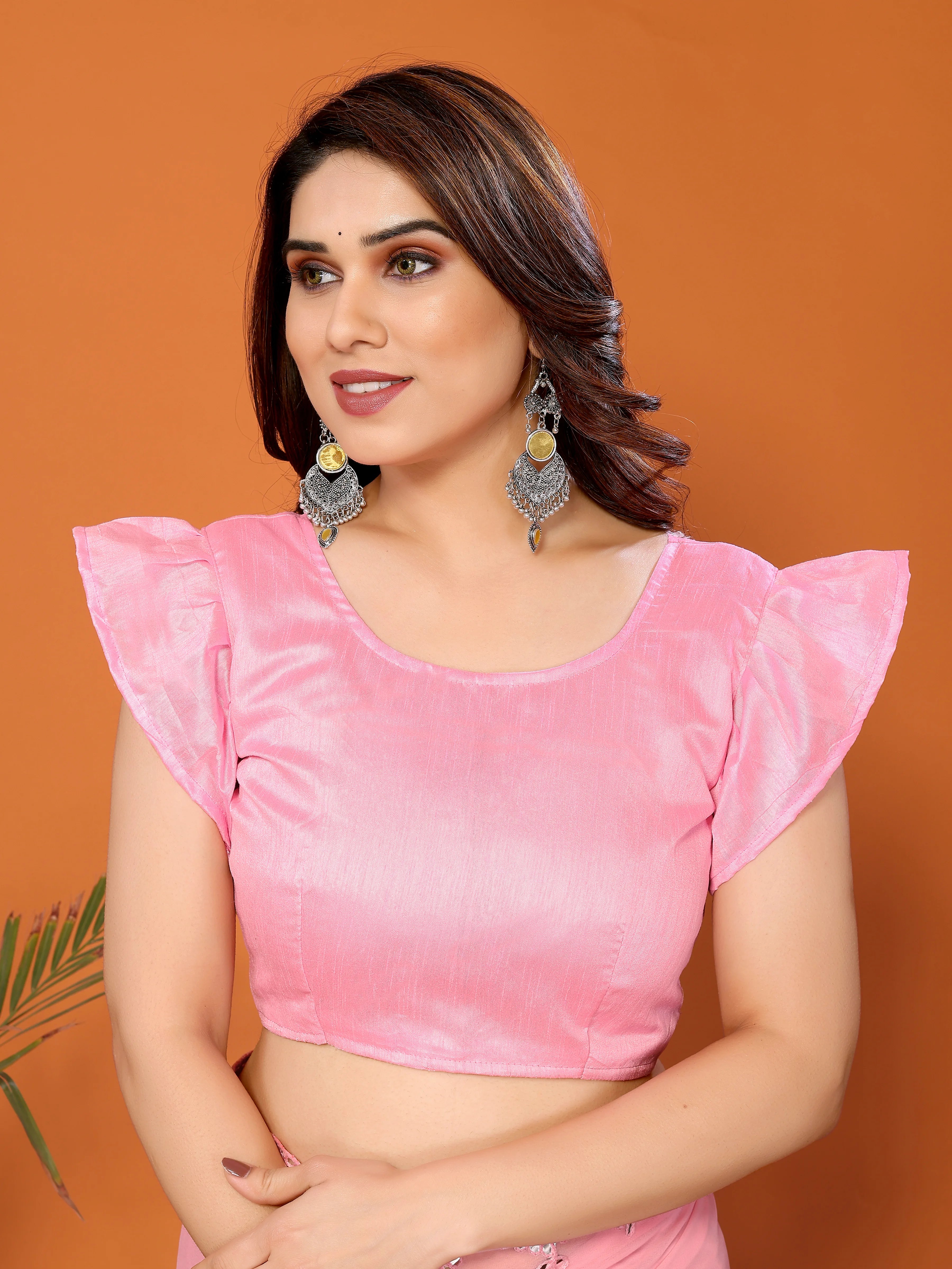 SHYAMIKA Georgette Mirror Work Plain Saree with Blouse