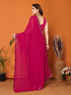SHYAMIKA Georgette Mirror Work Plain Saree with Blouse
