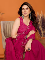 SHYAMIKA Georgette Mirror Work Plain Saree with Blouse