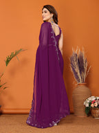 SHYAMIKA Georgette Mirror Work Plain Saree with Blouse