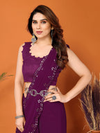 SHYAMIKA Georgette Mirror Work Plain Saree with Blouse