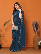 SHYAMIKA Georgette Mirror Work Plain Saree with Blouse
