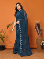 SHYAMIKA Georgette Mirror Work Plain Saree with Blouse