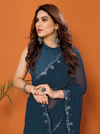 SHYAMIKA Georgette Mirror Work Plain Saree with Blouse