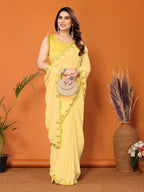 SHYAMIKA Georgette Mirror Work Plain Saree with Blouse