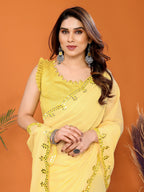 SHYAMIKA Georgette Mirror Work Plain Saree with Blouse