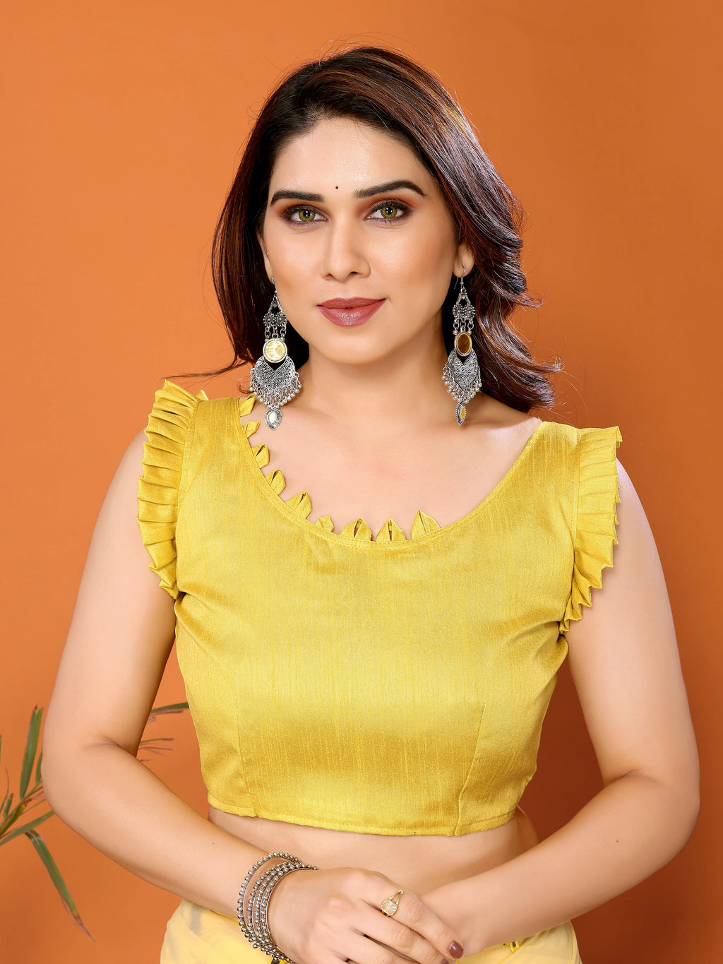 SHYAMIKA Georgette Mirror Work Plain Saree with Blouse