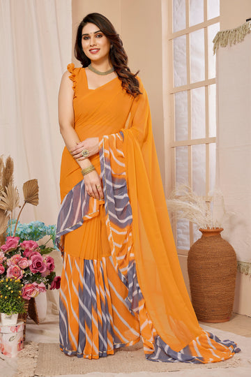 SHYAMIKA Georgette Ruffle Mix Color Saree with Blouse