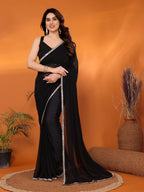 SHYAMIKA Georgette Solid Saree with Mirror Border & Blouse