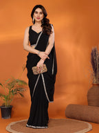 SHYAMIKA Georgette Solid Saree with Mirror Border & Blouse