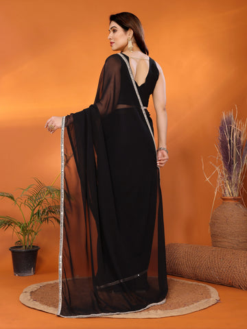 SHYAMIKA Georgette Solid Saree with Mirror Border & Blouse
