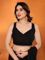 SHYAMIKA Georgette Solid Saree with Mirror Border & Blouse
