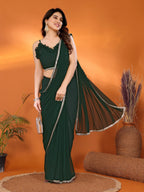 SHYAMIKA Georgette Solid Saree with Mirror Border & Blouse