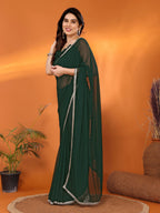 SHYAMIKA Georgette Solid Saree with Mirror Border & Blouse
