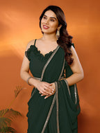 SHYAMIKA Georgette Solid Saree with Mirror Border & Blouse