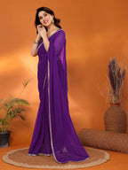 SHYAMIKA Georgette Solid Saree with Mirror Border & Blouse