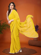 SHYAMIKA Georgette Solid Saree with Mirror Border & Blouse