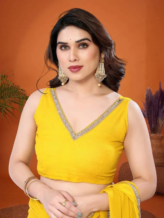 SHYAMIKA Georgette Solid Saree with Mirror Border & Blouse