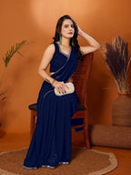 SHYAMIKA Georgette Solid Saree with Mirror Border & Blouse