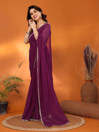 SHYAMIKA Georgette Solid Saree with Mirror Border & Blouse
