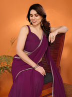 SHYAMIKA Georgette Solid Saree with Mirror Border & Blouse