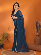SHYAMIKA Georgette Solid Saree with Mirror Border & Blouse