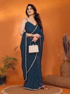 SHYAMIKA Georgette Solid Saree with Mirror Border & Blouse