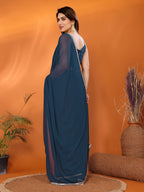 SHYAMIKA Georgette Solid Saree with Mirror Border & Blouse