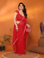 SHYAMIKA Georgette Solid Saree with Mirror Border & Blouse